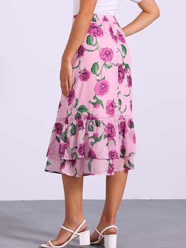 Image of Allegra K Women's Printed Skirt 2025 Weekend Trendy Summer Chiffon Ruffle Tiered Flowy Midi Skirts