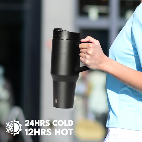 Image of Elemental 100% Leak Proof 32oz Tumbler with Handle & Straw Travel Mug | Stainless Steel Double Wall Insulated Tumbler for Hot and Cold Beverages with Sip & Straw Lid