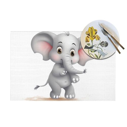 Sets de table tissés en PVC antidérapants et lavables motif éléphant mignon