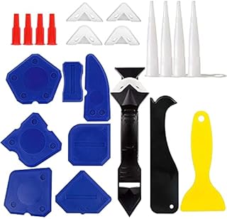 23PCS Caulking Tool Kit, WOVTE Silicone Tool Kit with Caulk Remover Sealant Finishing Tool, 3 in 1 Grout Scraper Caulk Remover Nozzle and Caps 3 Replacement Pads Mastic Tools