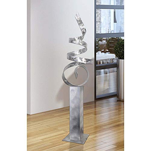 Statements2000 60-Inch Large Abstract Metal Sculpture By Jon Allen, Metal Yard Statue, Silver Sea Breeze 24 With Silver Base #TOP3