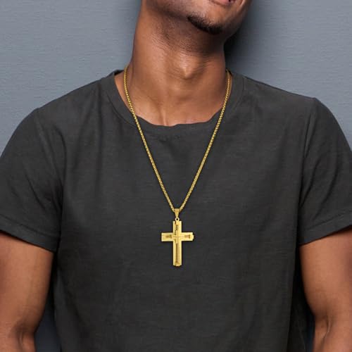 YL Cross Necklace for Men 316L Stainless Steel Jesus Christ Pendant Jewelry Rolo Chain for 20/22/24/26/28''3