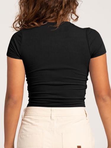 Tankaneo Womens Crop Tops Ribbed V Neck Short Sleeve Summer Basic Tees Slim Fit Y2k Shirts4