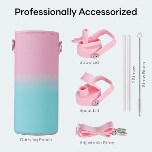 Image of BUZIO Triple Wall Vacuum Water Bottle with Dust-Proof Straw & Spout Lids