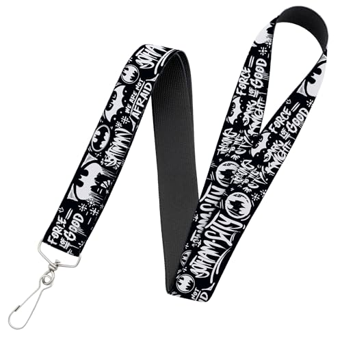 Buckle-Down DC Comics Lanyard, Batman Gotham City Graffiti Collage Black White, Elastic