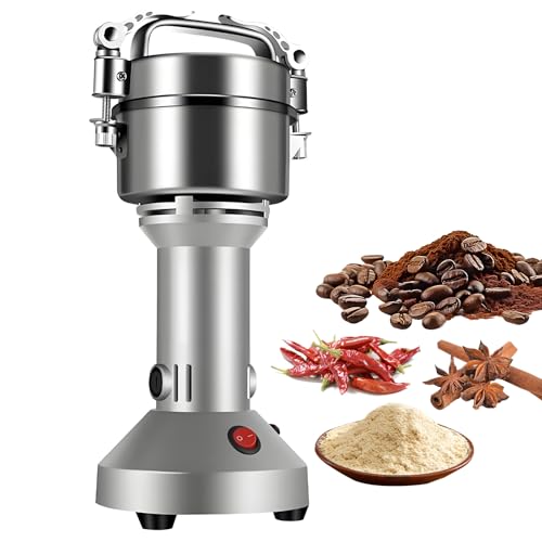 Moulin à Épices Électrique 27000 tr/min - 1400W, Finesse 50-300 Mesh, Inox, pour Moudre Rapidement Céréales Épices Herbes Poivres (A)