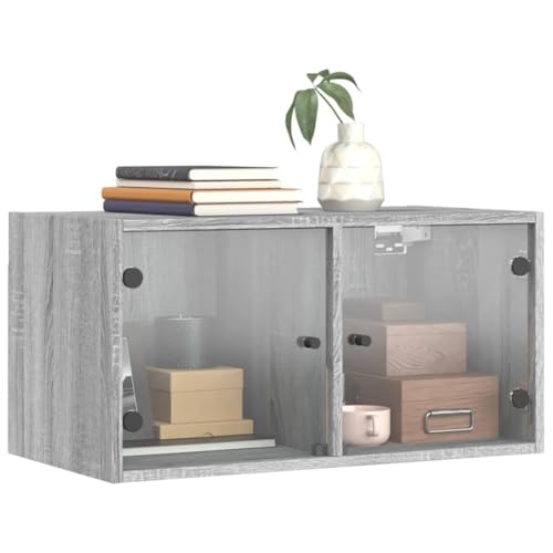 Armoire murale avec portes en verre meuble suspendu rangement salon bureau gris - 5