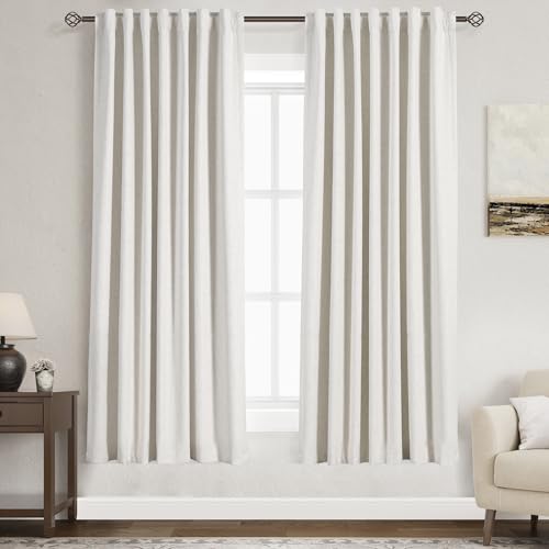 Image of Nanspring Cream 100% Blackout Linen Curtains for Bedroom 72 Inches Long Back Tab Thermal Insulated Neutral Boho Farmhouse Decor Black Out Curtain for Living Room Dining Room Drapes 52x72, 2 Panels