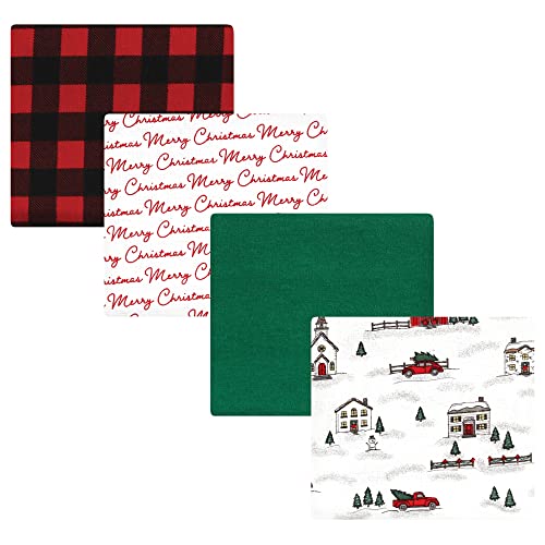 Image of Hudson Baby Unisex Baby Cotton Flannel Receiving Blankets, Christmas Scene, One Size