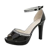 Elegante Plateau Sandalette mit Schnalle. Das Obermaterial ist aus hochwertigem Lacklederimitat gefertigt. Die funkelnde Schmucksteinverzierung rundet das Design vollends ab. Diese schicken Schuhe sollten Sie mit Ihrem Ausgehoutfit kombinieren.
