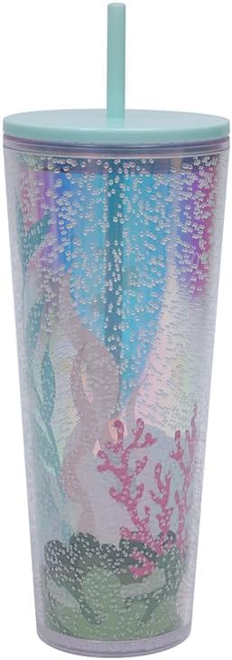 750ml Large Capacity Double-Layer Plastic Straw Cup Creative Sparkling Water Cup(Light Blue 47666)