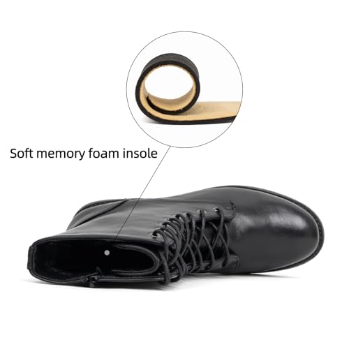 VJH confort Women's Mid Calf Boots Lace-up Military Combat Low Heel Booties with Zipper3