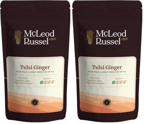 Image of McLeod Russel 1869 - Tulsi Ginger | 100g | Long Leaf Green Tea | 100% Pure & Natural Tulsi & Ginger | Immunity-Booster | Ayurvedic | 40+ Cups (Pack of 2)