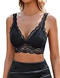 Avidlove Spitze Damen BH Sexy Everyday Bra Ohne Bügel BHS V-Ausschnitt Atmungsaktiv Bralette Vollschalen Minimizer Bras Lace BH-Unterwäsche,SchwarzM