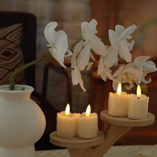 Image of 6 Pack LED Flameless Votives with Built-in Timer Realistic Black Wick Drips Battery Operated Electric Candle Set for Home Party Wedding Halloween Christmas Decorations 1.5 inch D x 2.6 inch H Batteries Incl.