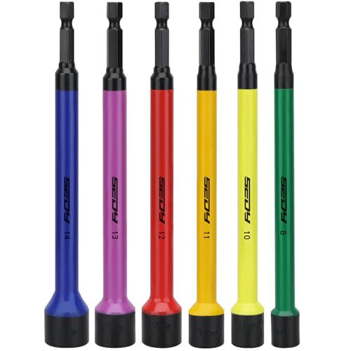 Magnetic Impact Nut Driver Set: 6-Piece Metric Color Coded Nut Setter Set 6 Inch Length CR-V Nut Driver Tool Set 1/4 Inch Hex Shank Extra Long Nut Driver Bit Set