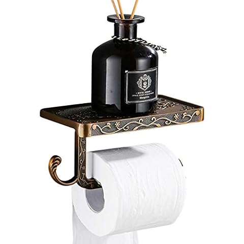 Sibosen Toilet Roll Holder Toilet Black Tissue Holder Space Aluminum Antique Mobile Phone Roll Holder European Tissue Box Storage Storage Rack (Bronze) Cover