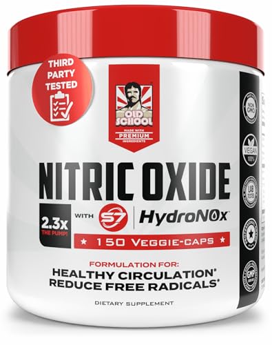 Old School Labs Nitric Oxide Pre-Workout Supplement with HydroNOx & S7 Blend - Muscle Pump & Vascularity Support for Men - 150 Veggie Capsules with Citrulline HCl for Enhanced Blood Flow & Recovery
