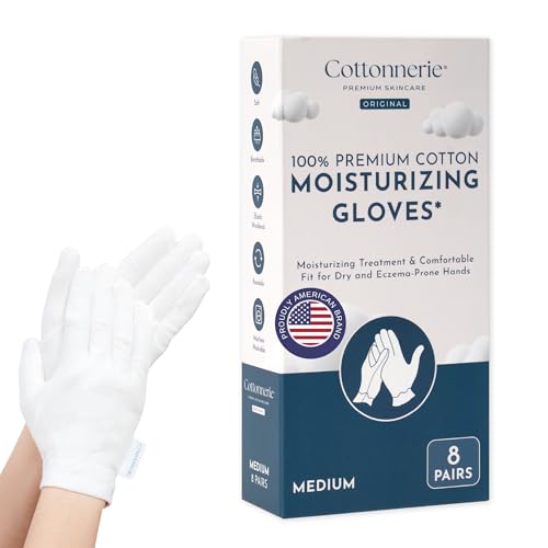 8 Pairs Cottonnerie Original Cotton Gloves for Dry Hands Sleeping, Moisturizing Gloves Overnight...
