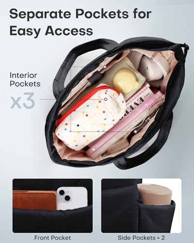 HOTOR Puffer Tote Bag for Women, Nurses - Multi-Pocket Lightweight Bag for Work - Quilted Handbag for Travel and Gym - Image 6