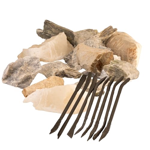 artdee Speckstein Set mit 8 Feilen 5 kg Specksteine und Werkzeug zum Schnitzen und Feilen einfache Bearbeitung für Anfänger und Profis Speckstein Figuren Schalen kreieren