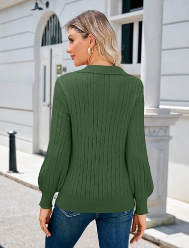 Image of JUSTFASHIONNOW Womens Sweaters Polo V Neck Cable Knit Sweater Dressy Casual Pullover Jumper Tops Fall Winter Trendy