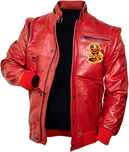 Johnny Lawrence Red Karate Kid Cobra Kobra Kai Men Faux Or PU Leather Bomber Jacket