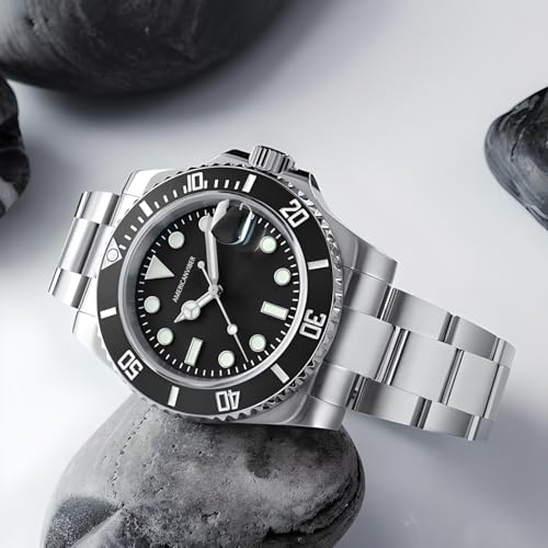 Image of AMERICANVIBER Luxury Diver Watch with Green Dial, Stainless Steel Band, Date Display, Quartz Movement