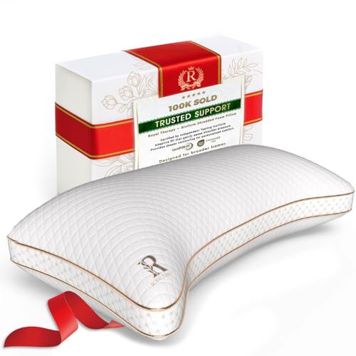 Image of Royal Therapy King Memory Foam Pillow, Adjustable Shredded Odor-Free Pillow for Neck & Shoulder Pain Relief, Support for Back, Stomach, Side Sleepers