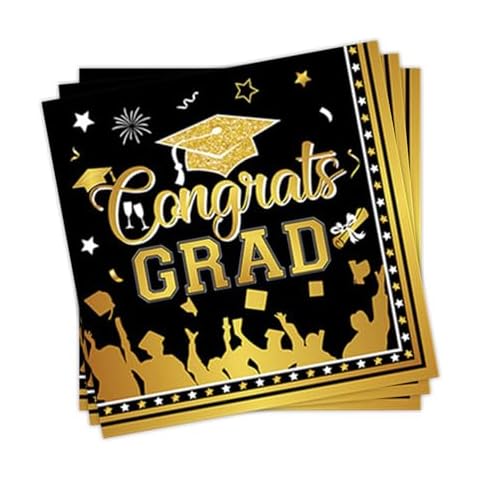 20pcs Black Gold Graduation Napkins Cover