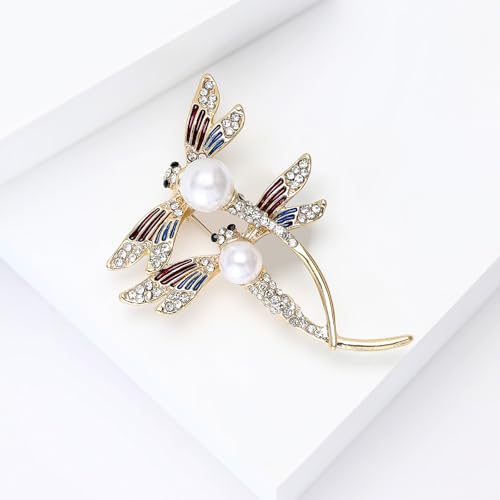 Image of Dragonfly Brooch and Pins for Women Enamel /Rhinestone Crystal Dragonfly Animals Brooches Jewelry for Mom Wife Elegant Dress Accessories Birthday Gifts