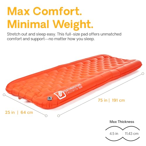 Featherstone Calcatta Air Sleeping Pad for Camping, Hiking, & Backpacking - Inflatable, Ultralight, Warm, 4 Season, & Comfortable - R-Value 5.6