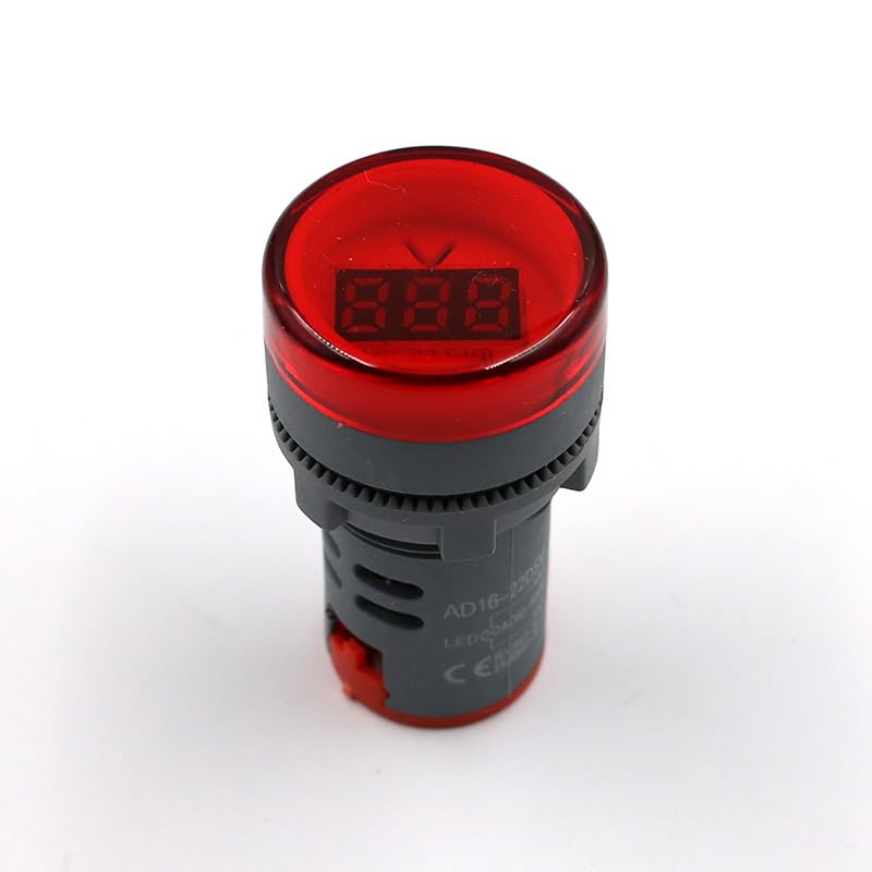 22MM AD16 AD16-22DSV Type AC 60-500V Mini Voltage Meter LED Digital Display AC Voltmeter Indicator Light/Pilot Lamp 110V 220V(Red)