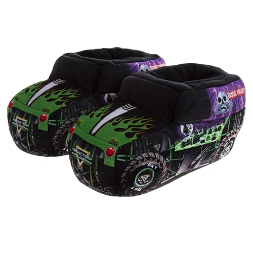 Josmo Monster Jam Slipper 3D Monster Truck Plush Slippers for Boys - Cozy Warm Slip-On Pajama House Shoes with Non-Slip Sole - Grave Digger (size 5-6 Toddler)
