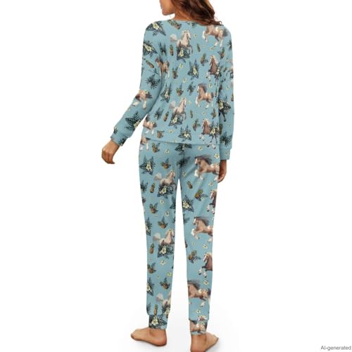 Image of Women's 2 Piece Printed Pajama Set Long Sleeve Sleepwear Set with Long Pants Casual Lounge Sets with Pocket