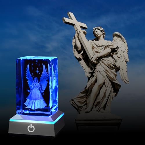Image of 3D Guardian Angel Crystal Night Light with Multicolor LED Base Glass Laser Engraved Guardian Angel Figurines Statue Lamp Gifts for Women Friends Birthday Christmas Room Decor