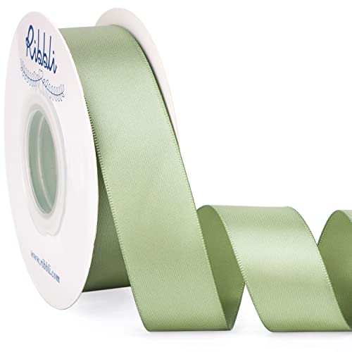 Ribbli Dusty Sage Satin Ribbon Double Faced Satin 1 Inch x Continuous 25 Yards-Sage Green Ribbon for Gift Wrapping Crafts Wedding Decoration Bows Bouquet Floral Arrangement