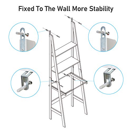 Itaar 3-Tier Ladder Desk, Ladder Stand Shelf Bookcase with Storage Shelves, Study Wall Shelf with Wooden Frame, Modern Ladder Computer Desk and Bookshelf for Home Office, White