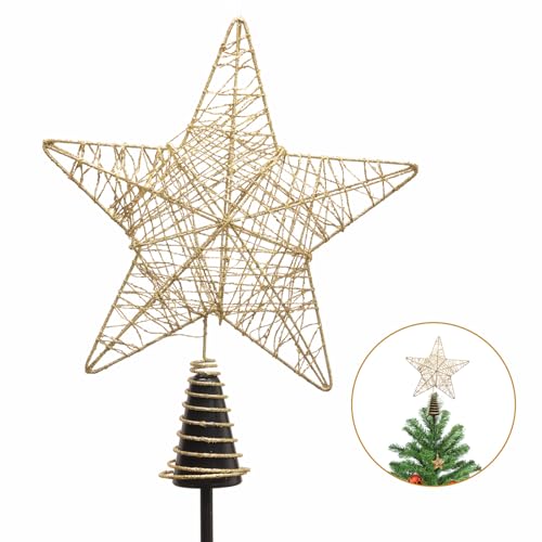 Christmas Tree Topper, Glitter Golden Star Ornament for Xmas Metal Wire Tree Topper, Hollow Glitter Star for Festival Christmas Tree Home Decoration Party