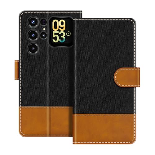 UOGNADGD ���U�[�t���b�v�E�H���b�g�P�[�X Oukitel C68 Plus �Ƃ̌݊������� �J�[�h�z���_�[�t�� �d�b�J�o�[ RFID�u���b�N �}�O�l�b�g�N���[�W���[���L�b�N�X�^���h (�u���b�N)