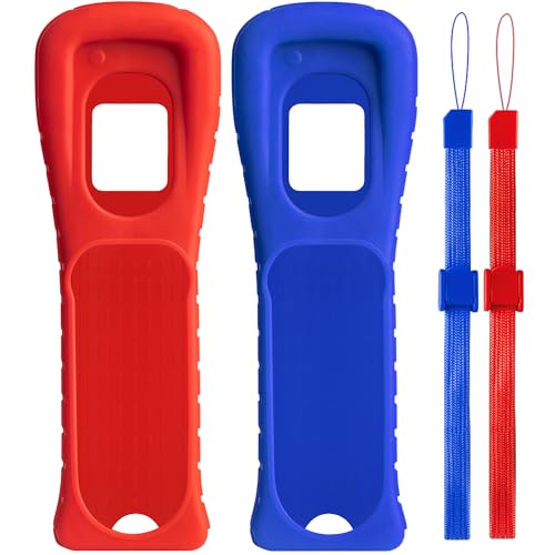 XiQiDianr 2 Packs Silicone Skin Case Cover with Wrist Strap Compatible with Nintendo Wii Remote Controller (Red+Blue)