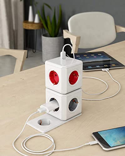 Cubo enchufe múltiple con cargador USB para pared compatible con iPhone y Galaxy 5