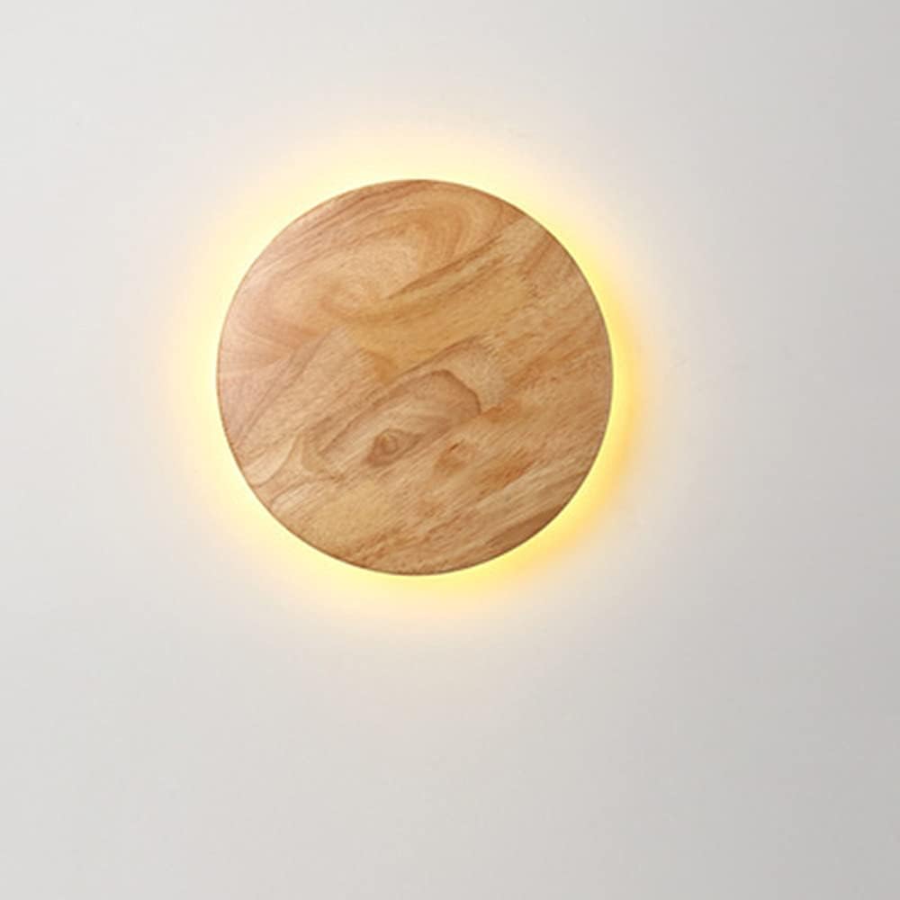 Lámpara de pared de cabecera de dormitorio de madera maciza de registro, lámpara de pared de eclipse solar con personalidad redonda con escalera LED creativa (luz cálida)