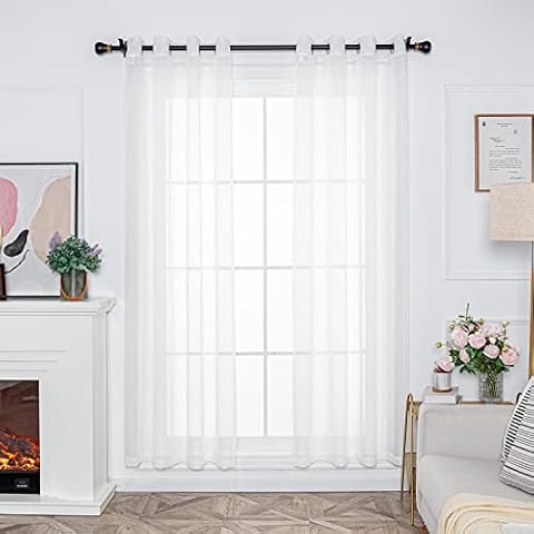 FY FIBER HOUSE Curtains Sheer White Linen Look Grommet 95 Inch Curtains 2 Panel Set White Semi Sheer 52Wx95L Inch Cover