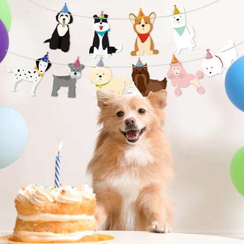 Image of Hooqict Dog Birthday Banner Puppy Themed Party Decorations Dog Garland Banner Party Supplies Happy Birthday Sign for Backdrop Boys Girls Kids 1st 2nd 3rd