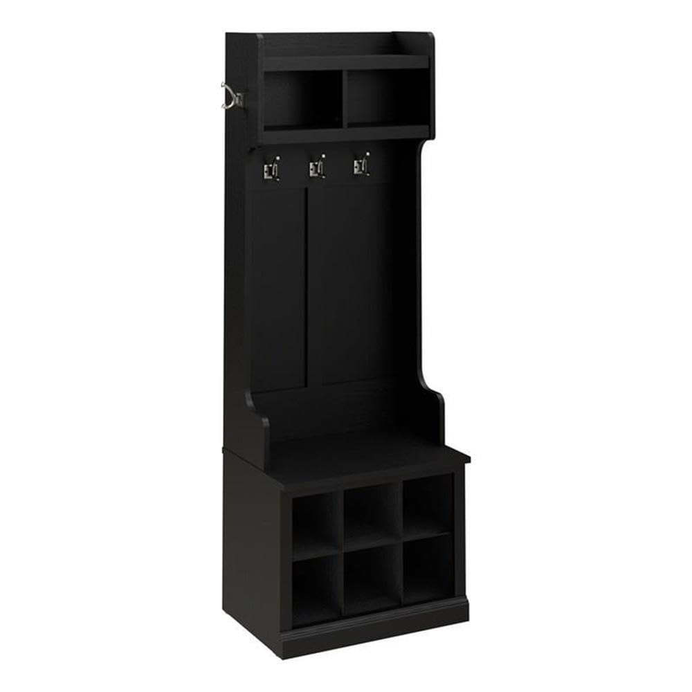BOWERY HILL 24" Engineered Wood Hall Tree & Shoe Bench w/Shelves in Black Oak