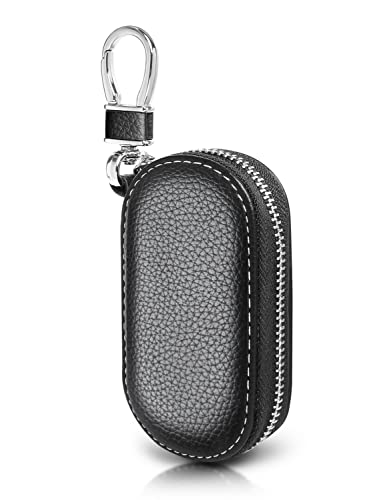 Pochette Porte-Clés, Porte Clef Voiture en PU Cuir Rétro Porte Cle Voiture avec Fermeture éclair, Etuis Porte Clés pour Hommes (Noir)