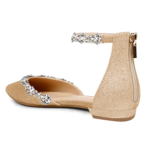 Image of XYD Women Classic Pointed Toe D'Orsay Wedding Flat Sandals Sparkly Rhinestones Ankle Strap Low Heel Dress Shoes with Zipper