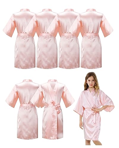 6pcs Kids Kimono Girls Silky Satin Robe Sets for Birthday Flower Girl Spa Wedding Party Short Robes