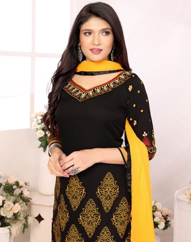 Image of Yashika Women's Printed Dress Material - Unstitched Crepe Fabric Kurti, Pants & Dupatta Set (AZ-YS-P1-HIMANI BLACK), Customizable Length